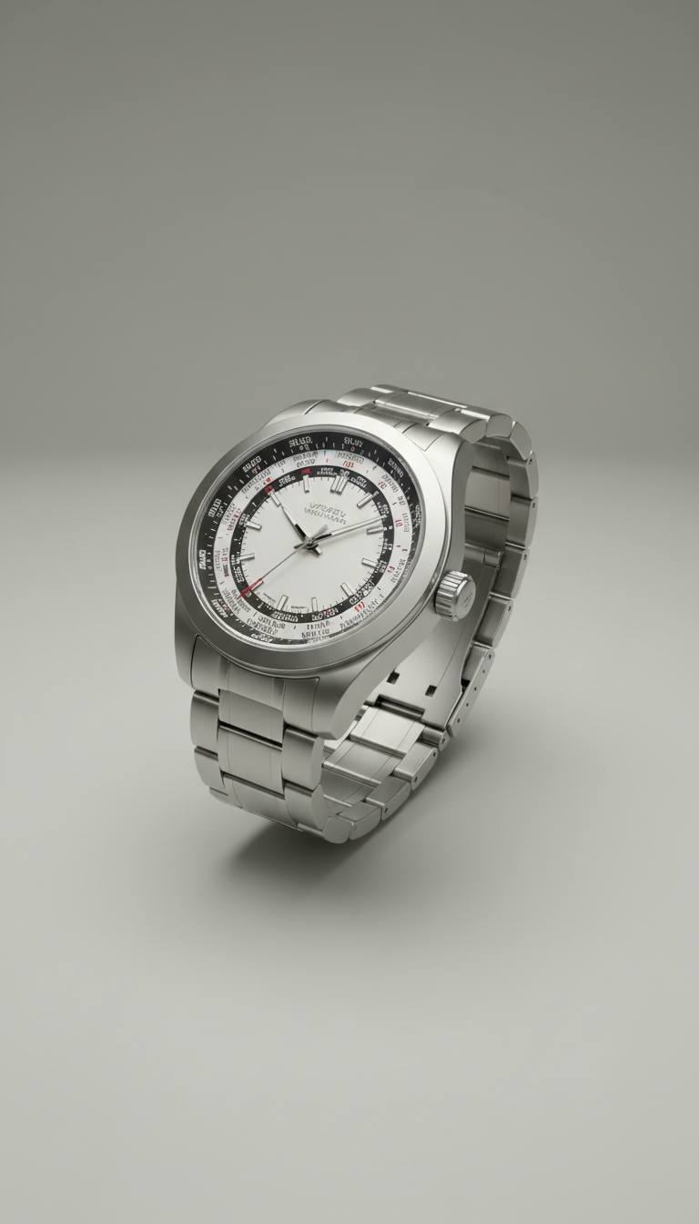 World time stainless steel watch